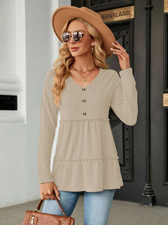 Damen Ärmelloses V-Ausschnitt Shirt mit Knopfdetails und voluminösem Saum EB