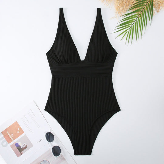 Damen Einteiler Badeanzug mit raffiniertem Rippendesign EB