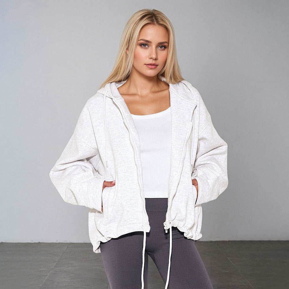 Damen oversized Kapuzenjacke mit Reißverschluss, Tunnelzug-Saum und Kängurutaschen Eichborn Berlin