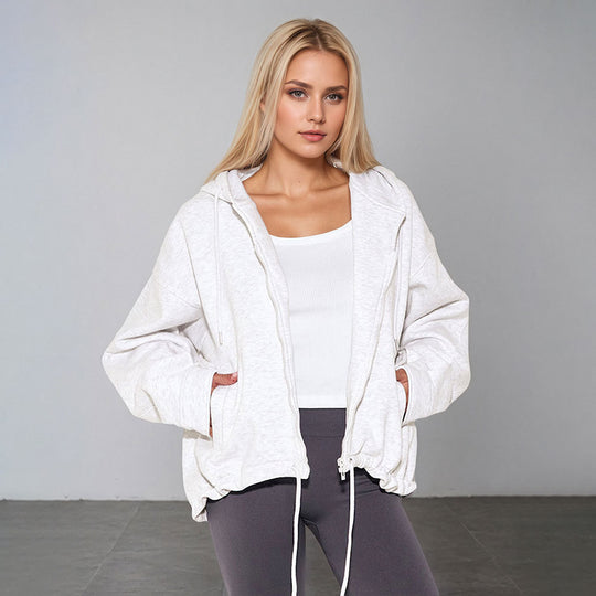 Damen oversized Kapuzenjacke mit Reißverschluss, Tunnelzug-Saum und Kängurutaschen Eichborn Berlin