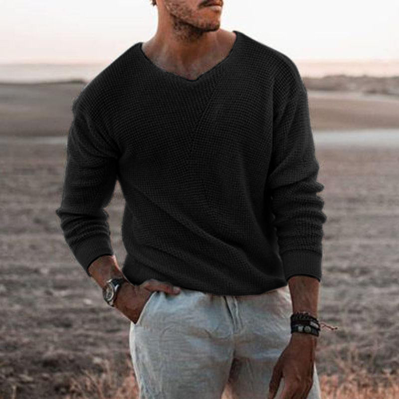 Herren Pullover mit V-Ausschnitt und strukturiertem Design EB