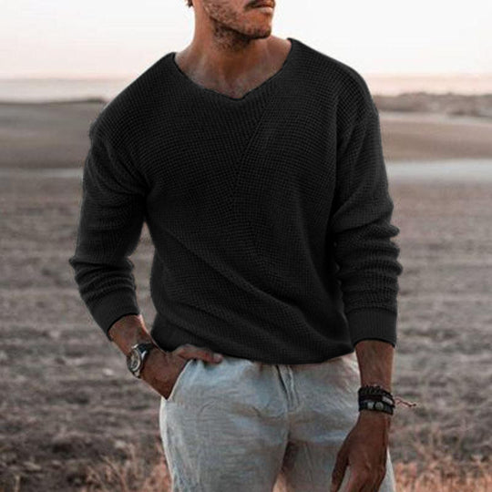 Herren Pullover mit V-Ausschnitt und strukturiertem Design EB