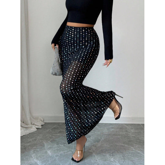 Damen Elegante und schicke maxi Rock mit Pünktchenmuster EB