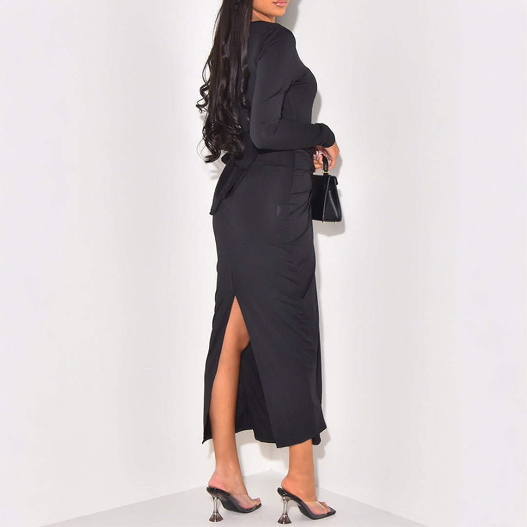 Damen nan gerafftes Maxikleid mit Knotenfront, figurbetonter Silhouette und seitlichem Schlitz EB