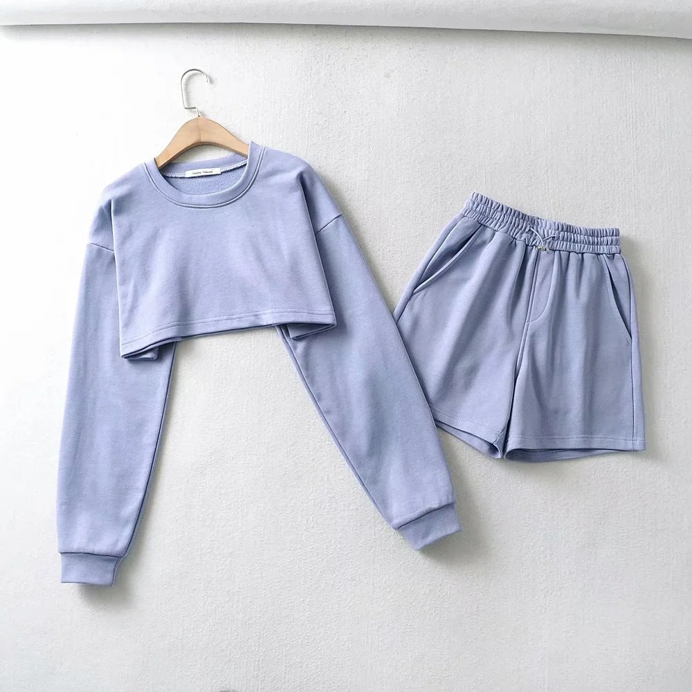 Damen lässiges Crop-Top und Shorts Set EB