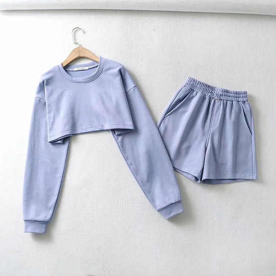 Damen lässiges Crop-Top und Shorts Set EB