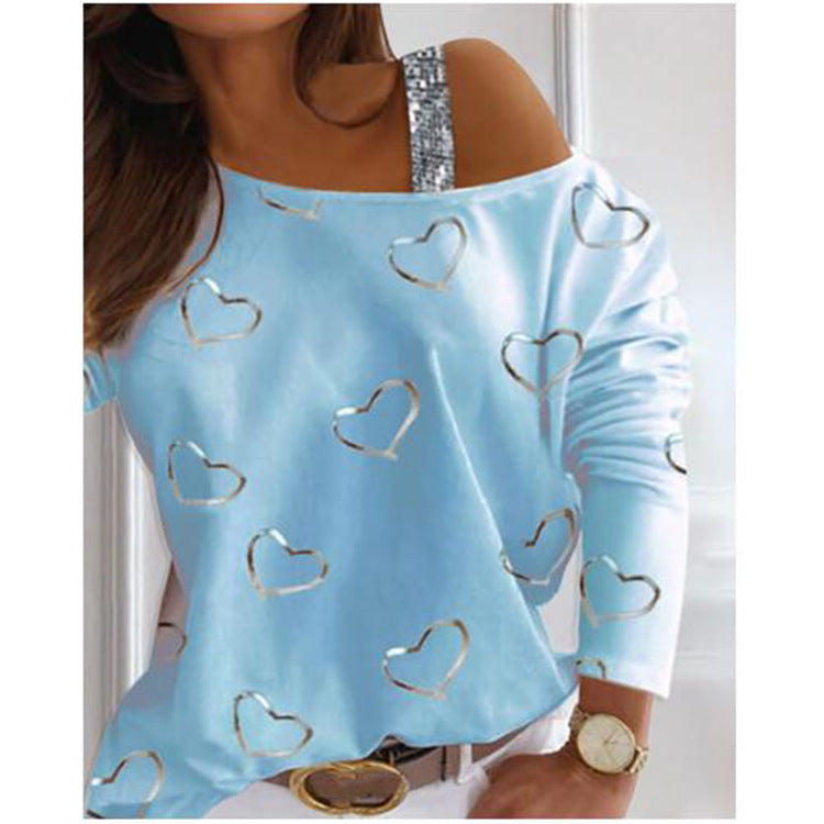 Damen modisches Sweatshirt mit herzförmigem Design und glitzernden Akzenten EB