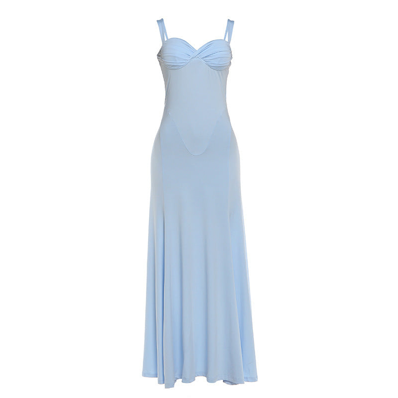Damen Elegantes Maxikleid mit fein gerafftem Oberteil und Spaghettiträgern EB