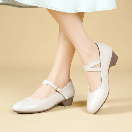 Damen Mary Jane Ballerinas mit modischer Schnalle und bequemer Sohle EB