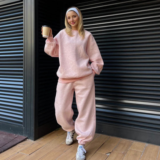 Damen Oversized Sweatshirt- und Palazzo-Jogginghose Set aus schwerem Baumwollfleece EB