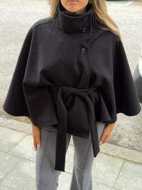 Damen elegante Cape-Jacke mit Knoten-Detail und voluminösen Ärmeln EB