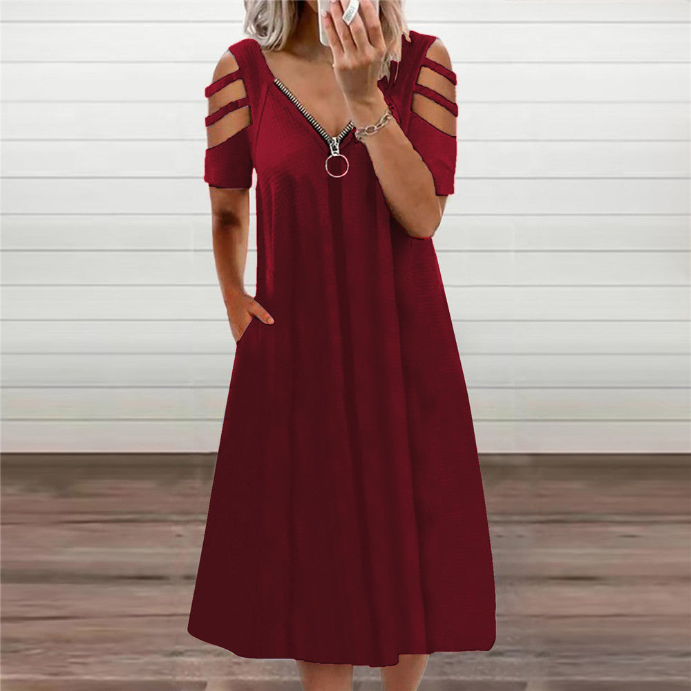 Damen Kleid mit offenen Schultern und tiefem V-Ausschnitt EB