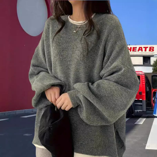Damen Oversized Strickpullover mit eleganten Puffärmeln und modernem Design EB