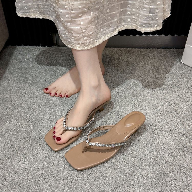 Damen elegante Zehentrenner mit strassbesetzten Riemen EB