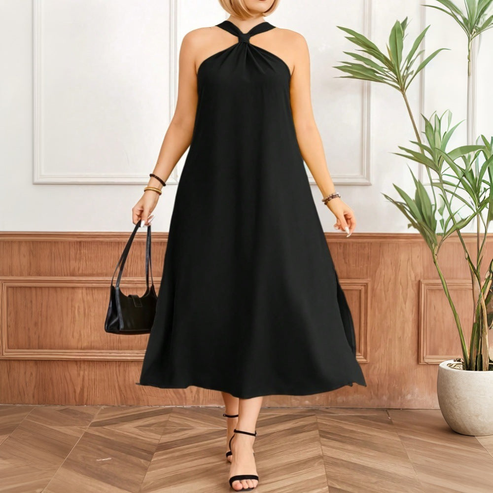 Damen Maxikleid mit elegantem Schlitz und knotenförmigem Halssaum EB