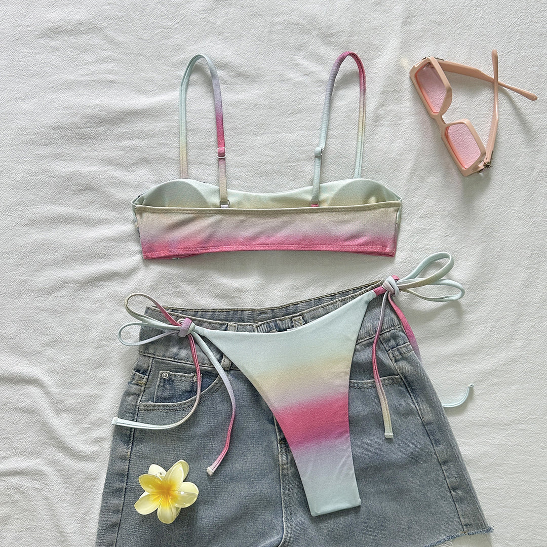 Damen Triangel-Bikini mit Palmenmotiv und verstellbaren Trägern EB