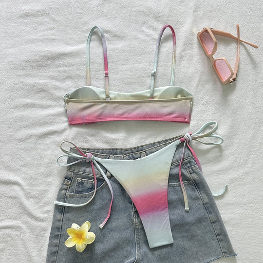Damen Triangel-Bikini mit Palmenmotiv und verstellbaren Trägern EB