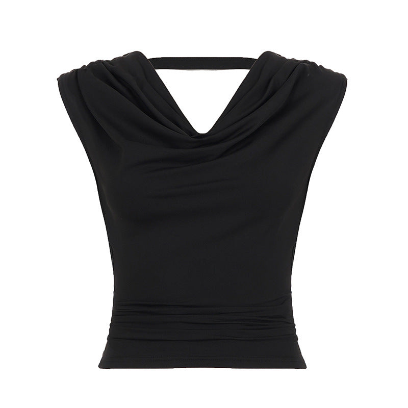 Damen elegantes Cowl Neck Tanktop mit feinen Perlenverzierungen EB