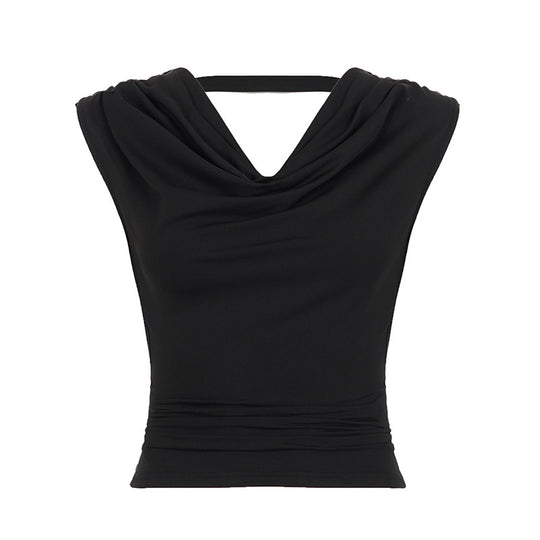 Damen elegantes Cowl Neck Tanktop mit feinen Perlenverzierungen EB
