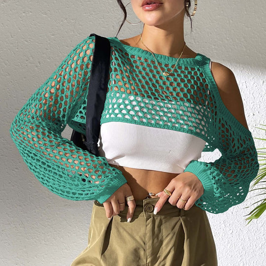 Damen lässiger Netzpullover mit offenen Schultern EB