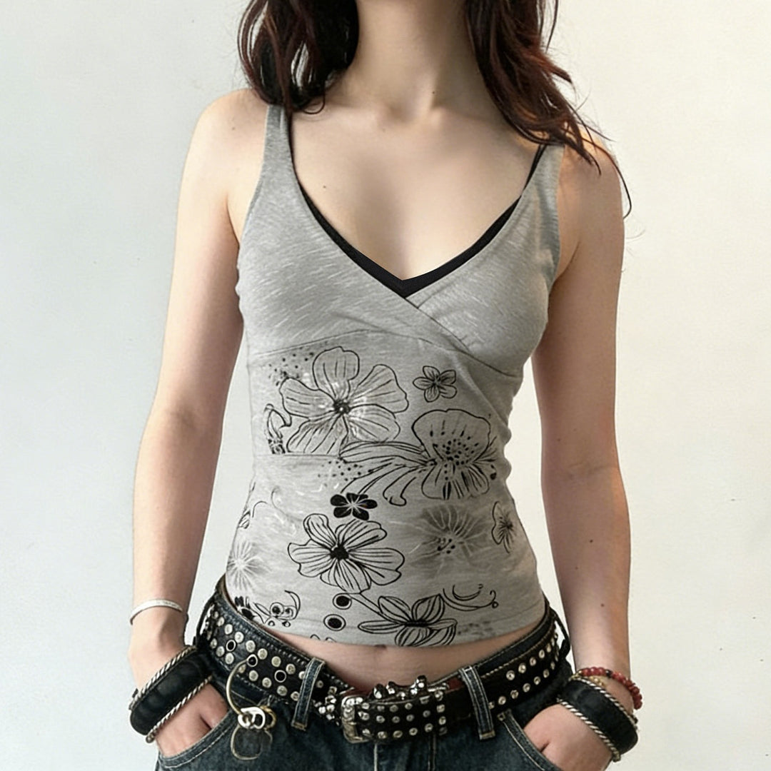 Damen Crop-Top mit floralem Design und Spaghetti-Trägern EB