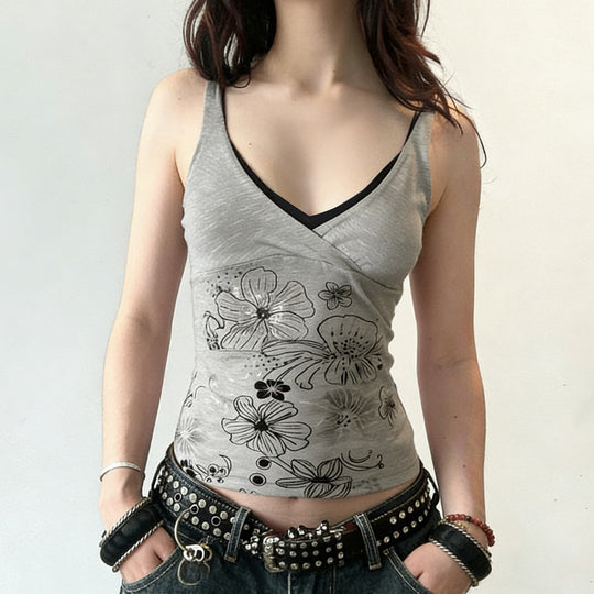 Damen Crop-Top mit floralem Design und Spaghetti-Trägern EB