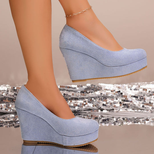 Damen Wedge-Pumps mit elegantem samtigem Obermaterial und komfortablem Fußbett EB