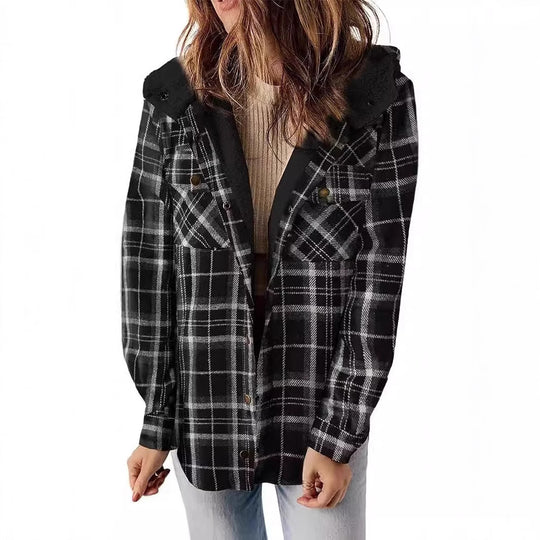 Damen Karierter Flanell-Jacke mit kuscheligem Innenfutter EB