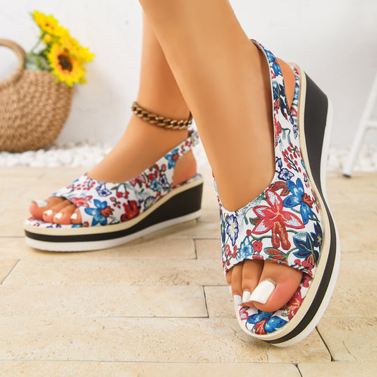 Damen Wedge-Sandalen mit floralen Akzenten und komfortablem Fußbett EB