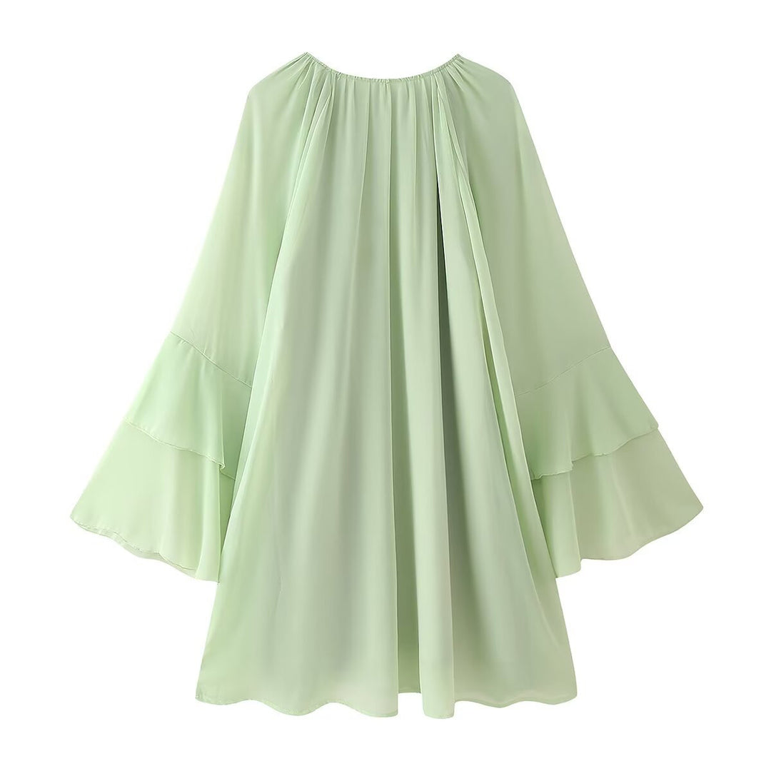 Damen luftiges Maxikleid mit voluminösen Rüschendetails EB