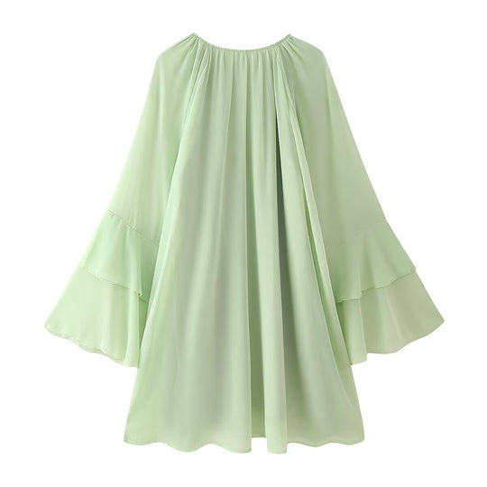 Damen luftiges Maxikleid mit voluminösen Rüschendetails EB