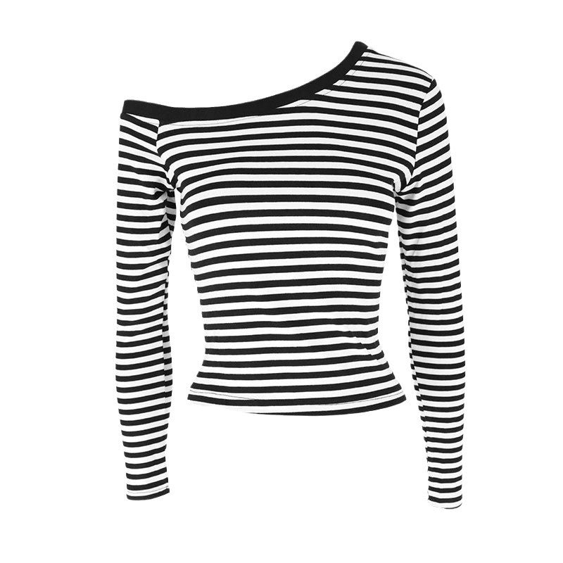 Damen Off-Shoulder Oberteil mit modischem Streifenmuster und figurbetontem Schnitt EB
