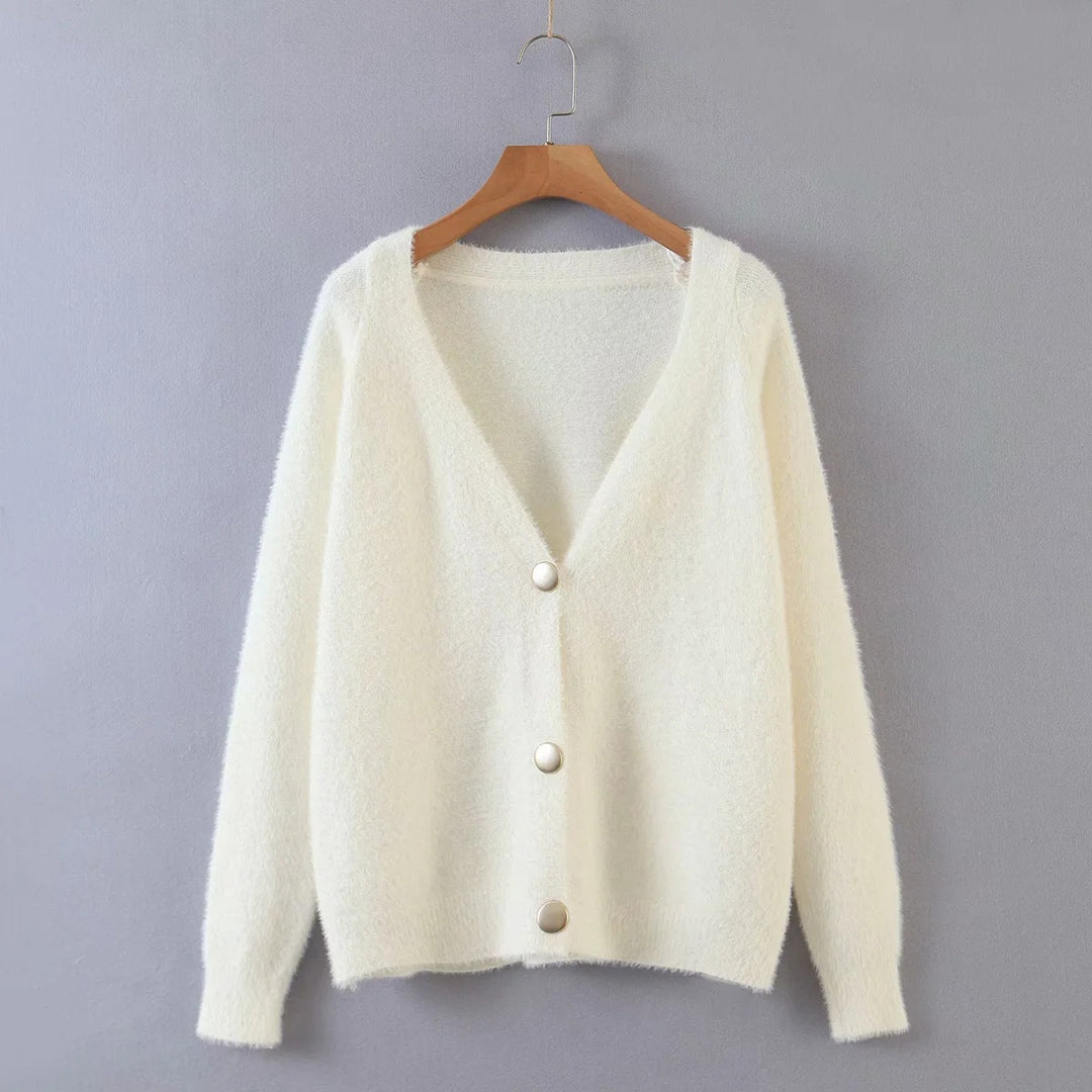 Damen Kuschelige Strickjacke mit Knopfdetails und weit geschnittenem Design EB