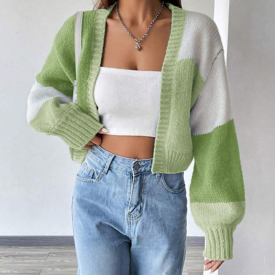 Damen Grobstrick-Cardigan mit ballonförmigen Ärmeln und modischem Design EB