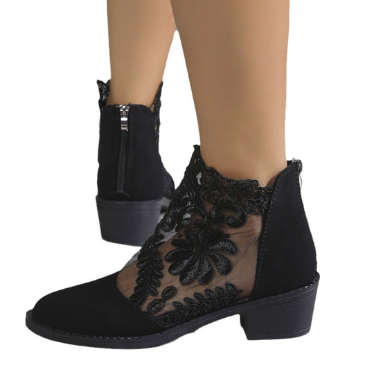 Damen modische Stiefeletten mit aufwendiger Spitzendecke EB