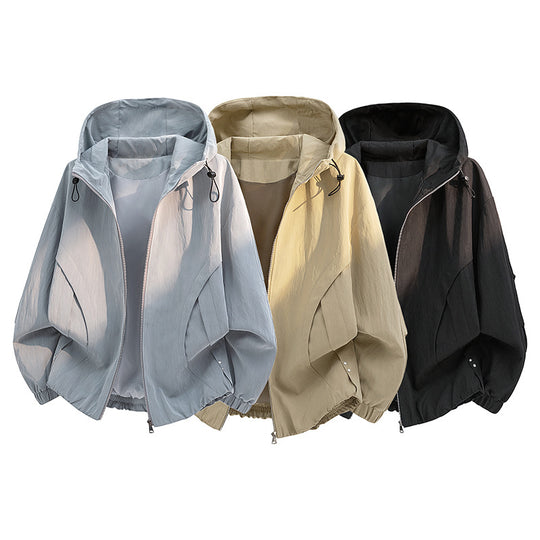 Unisex windabweisende Oversize-Kapuzenjacke aus Microfaser mit elastischem Saum EB