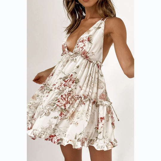 Damen Strahlendes Sommerkleid mit fließendem Schnitt und floralem Design EB