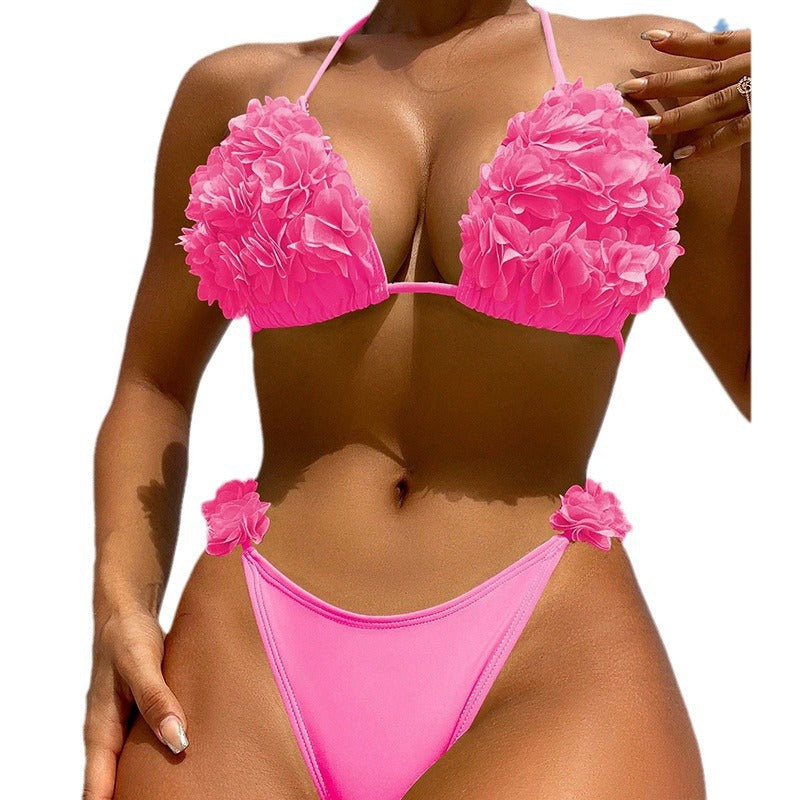 Damen Triangel-Bikini mit floralem Rüschendesign EB