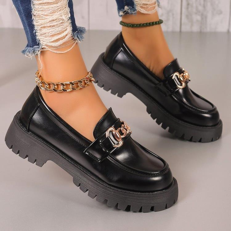 Damen Loafer aus Leder mit komfortabler Plateau-Sohle und dekorativer Ketten-Applikation EB