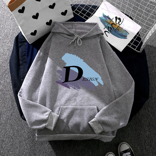 Unisex nan lässiger Kapuzenpullover mit großflächigem Pinsel-Logo, Kängurutasche und verstellbarer Kapuze EB