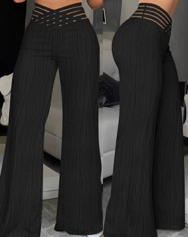 Damen Palazzo-Hose mit moderner Rippstruktur und hohem Bund EB