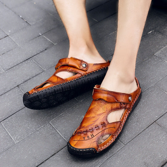 Herren Ergonomische Leder-Sandalen mit verstellbarem Riemen EB