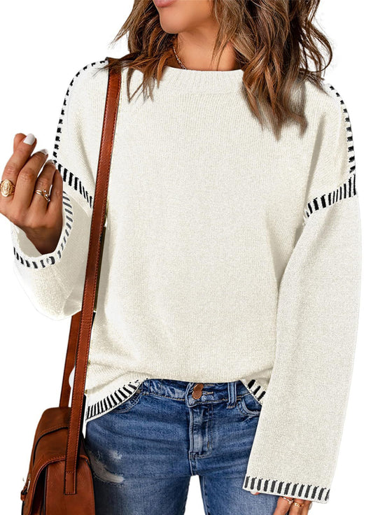 Damen lässiger Pullover mit strukturiertem Detail und seitlichem Schlitz EB
