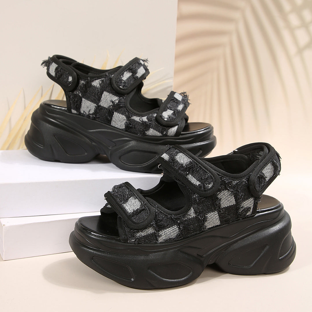 Damen Glamouröse Plateau-Sandalen mit verstellbaren Riemen und funkelnden Applikationen EB