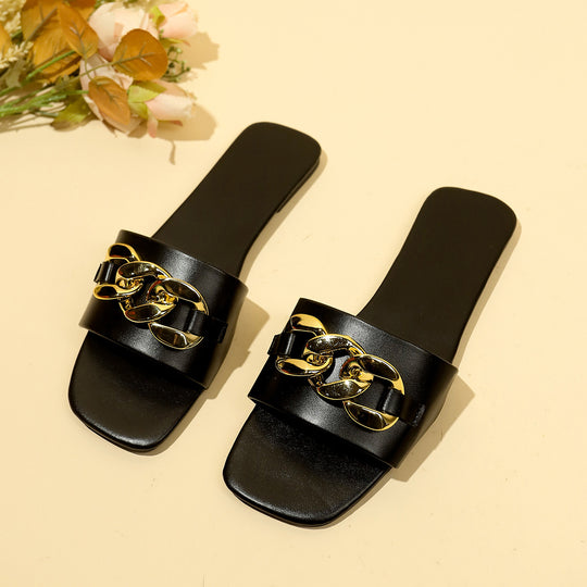 Damen Elegante Sandalen mit modischem Kettenakzent EB