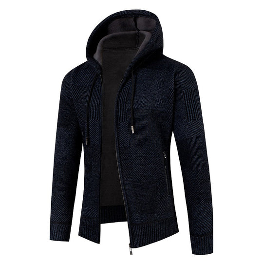 Herren lässiger Strickjacke mit modernem Strukturdesign und Kapuze EB