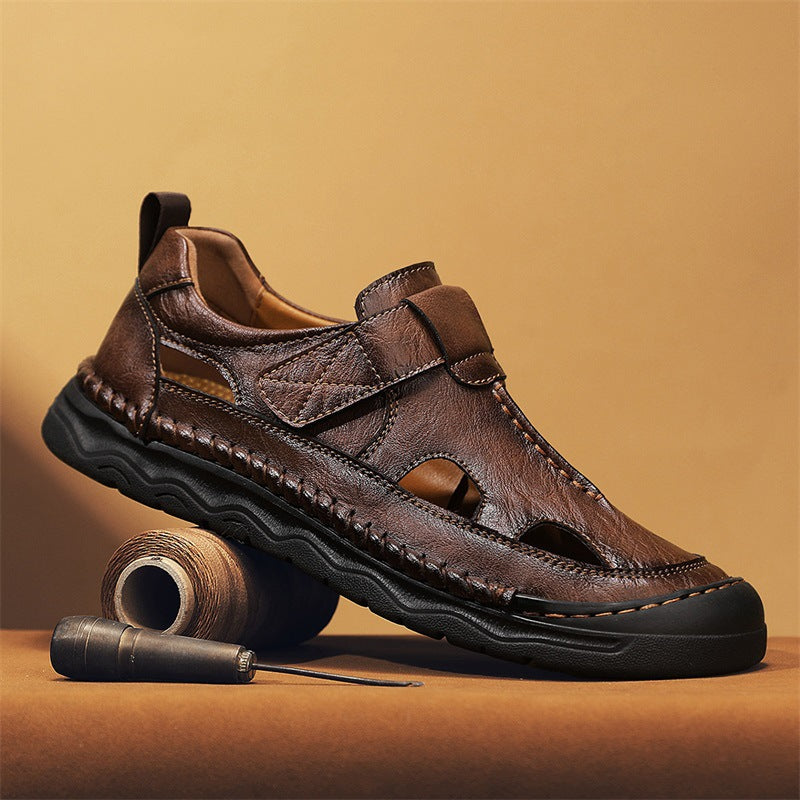 Damen Bequeme Leder-Sandalen mit verstellbarem Riemen und rutschfester Sohle EB