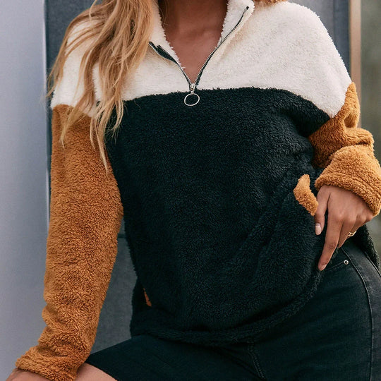 EB | Übergröße Passform Weicher Doppelseitiger Stoff Halbzip und Patch Look