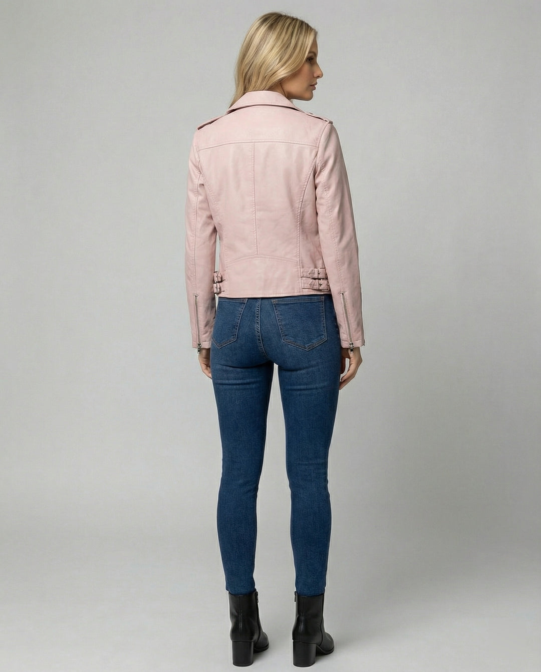 Damen taillierte Kunstleder-Bikerjacke mit asymmetrischem Reißverschluss und Reverskragen EB