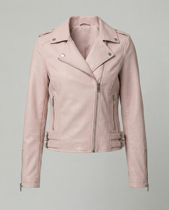 Damen taillierte Kunstleder-Bikerjacke mit asymmetrischem Reißverschluss und Reverskragen EB